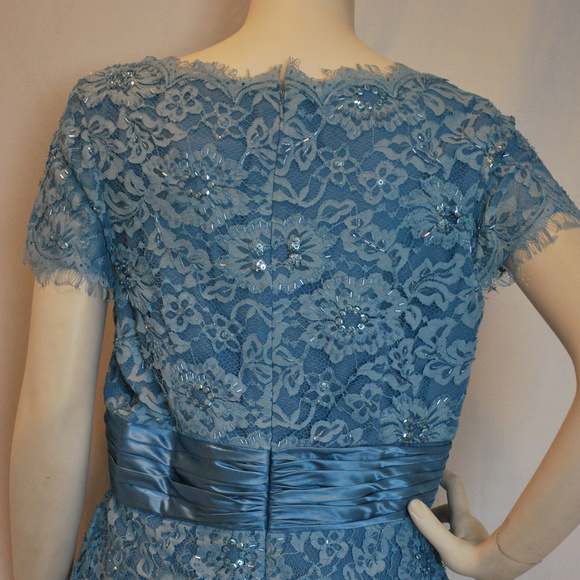 Long Blue Mothers Gown Lace Chiffon Satin Trim SS - Picture 7 of 8